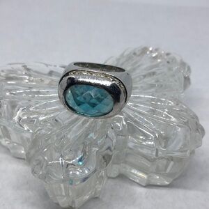 Vintage silver tone faux topaz costume ring statement JA
